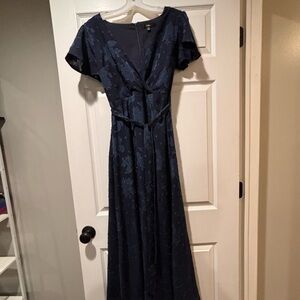 Lulus Navy Floral High-Low Wrap Women's Dress